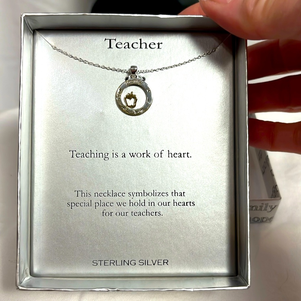 NIB Sterling Silver teacher necklace with charm